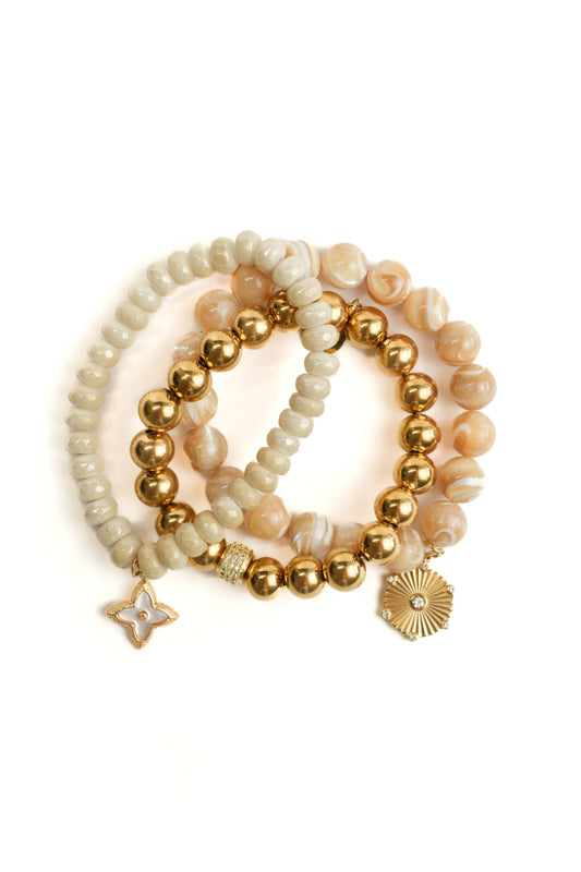 Coastal Latte Natural Stone 3 Piece Bracelet Stack