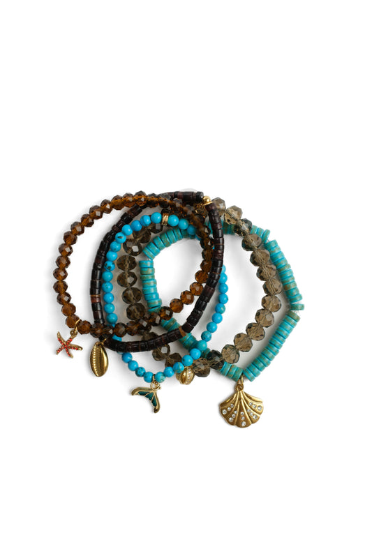 Seabreeze Natural Stone and Swarovski 5 Piece Bracelet Stack
