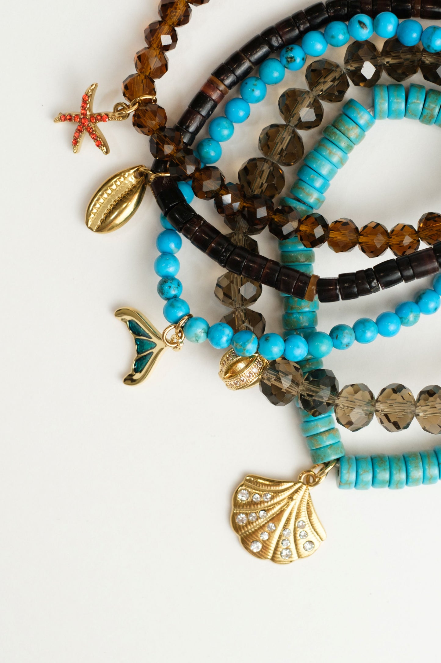 Seabreeze Natural Stone and Swarovski 5 Piece Bracelet Stack
