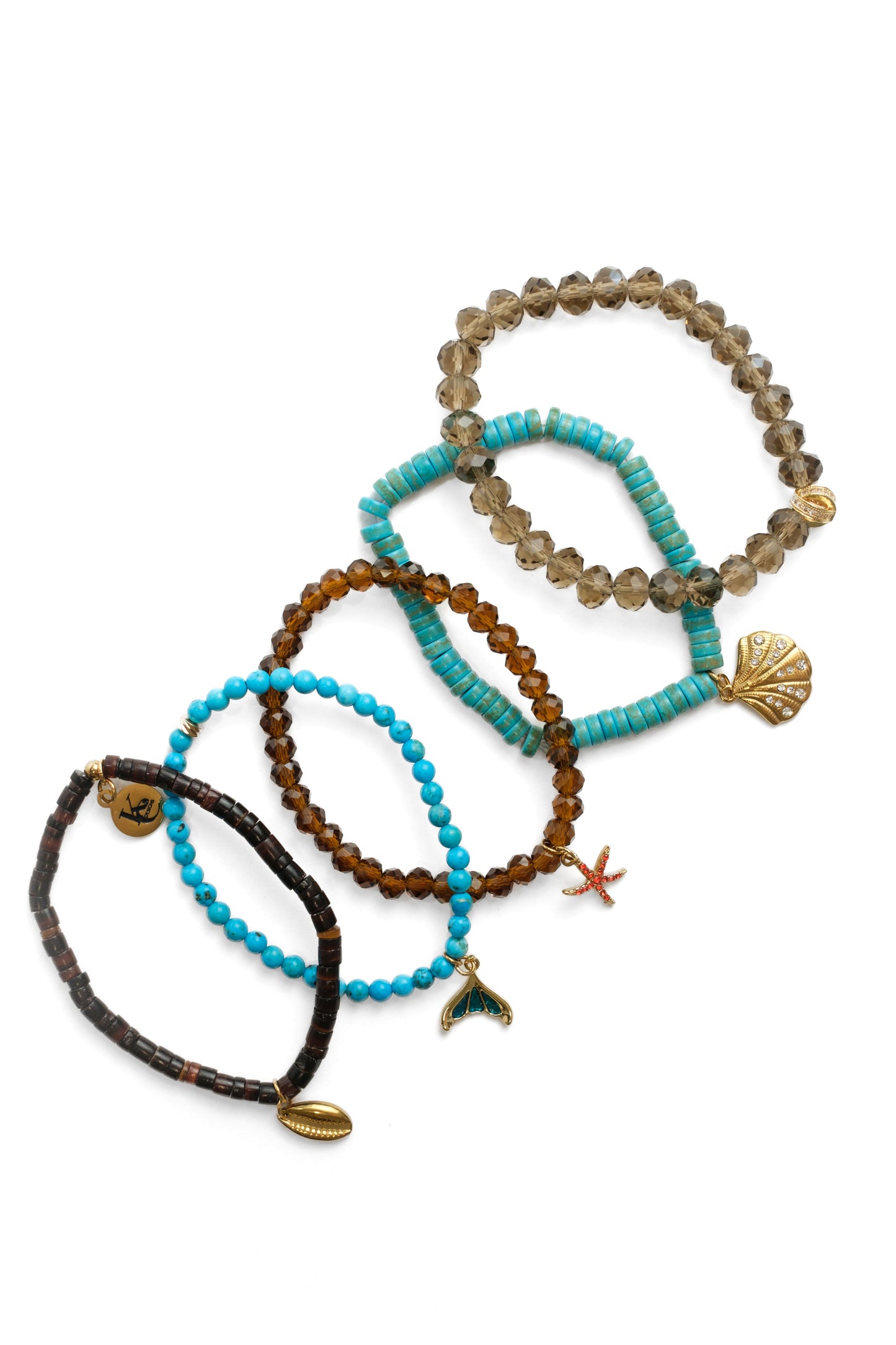 Seabreeze Natural Stone and Swarovski 5 Piece Bracelet Stack
