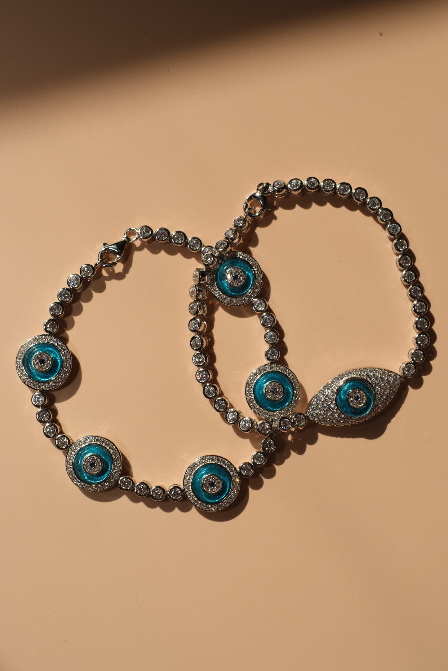 Decade of Luck Glass Eye .925 Sterling Silver Tennis Bracelet