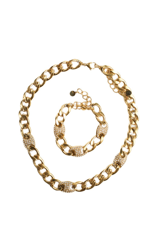 Golden Affair Crystal Cuban Link 316L Stainless Steel Crystal Link Duo