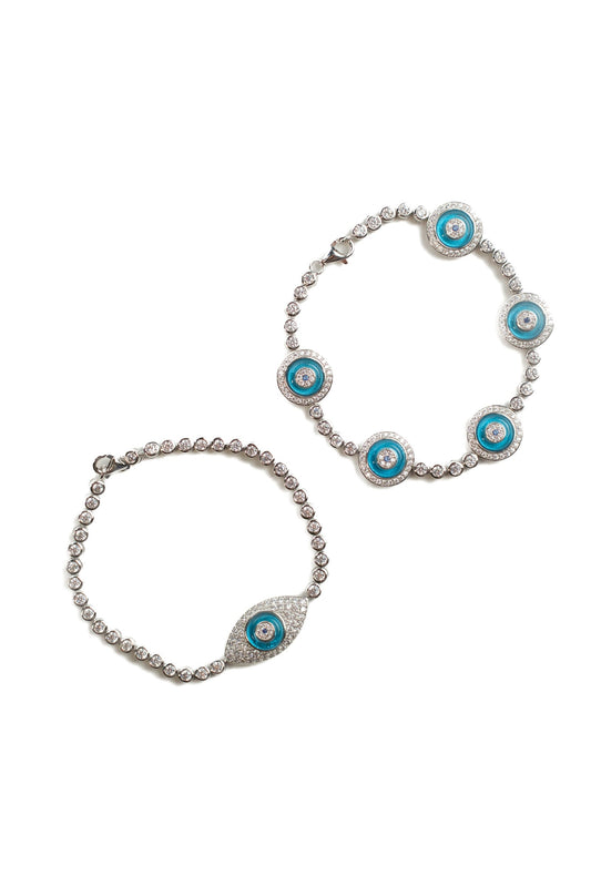 Decade of Luck Glass Eye .925 Sterling Silver Tennis Bracelet