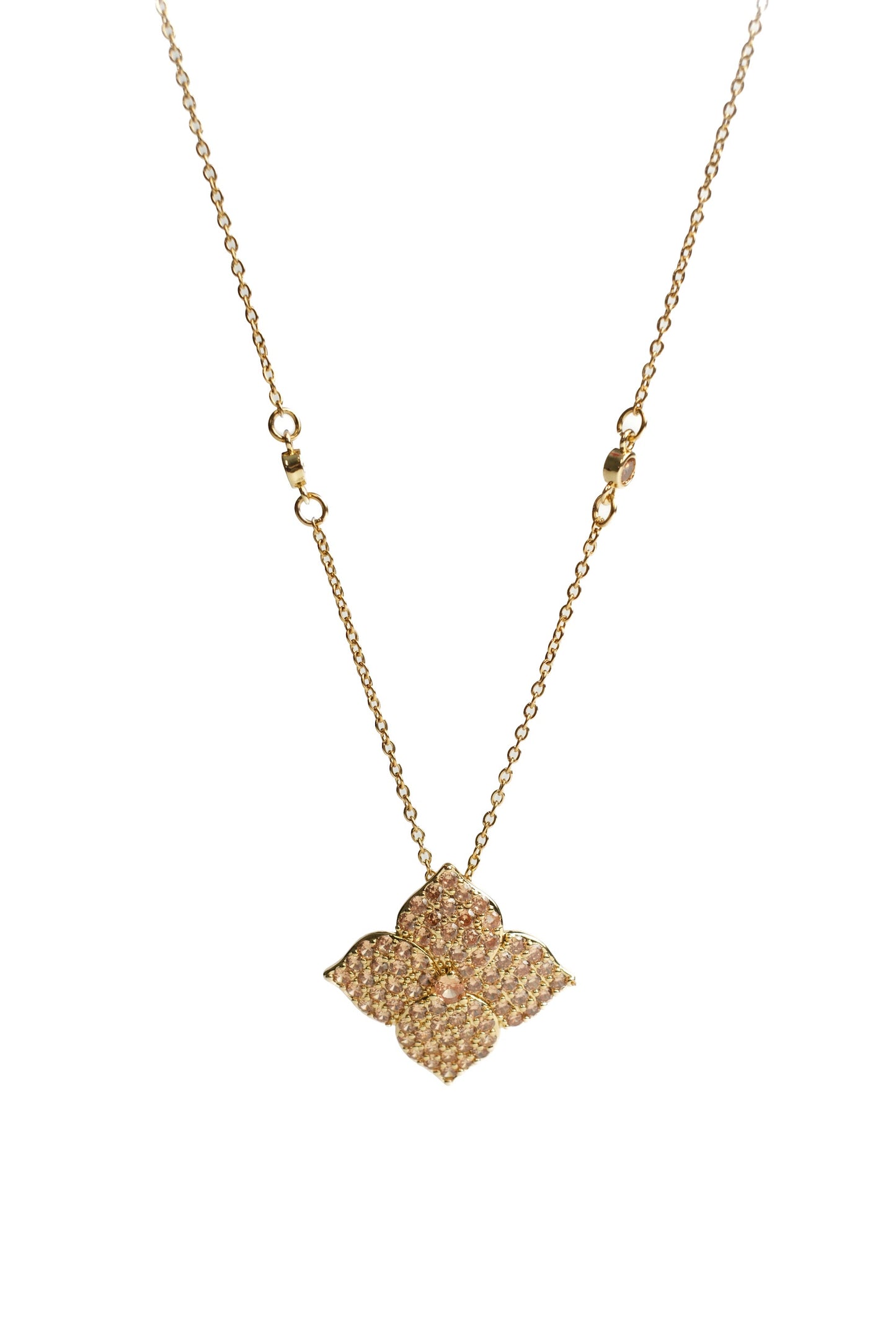 Crystal Champagne Blossom 316L Stainless Steel Necklace and Earrings Duo