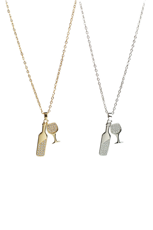 Social Hour Wine 316L Stainless Steel Crystal Necklace