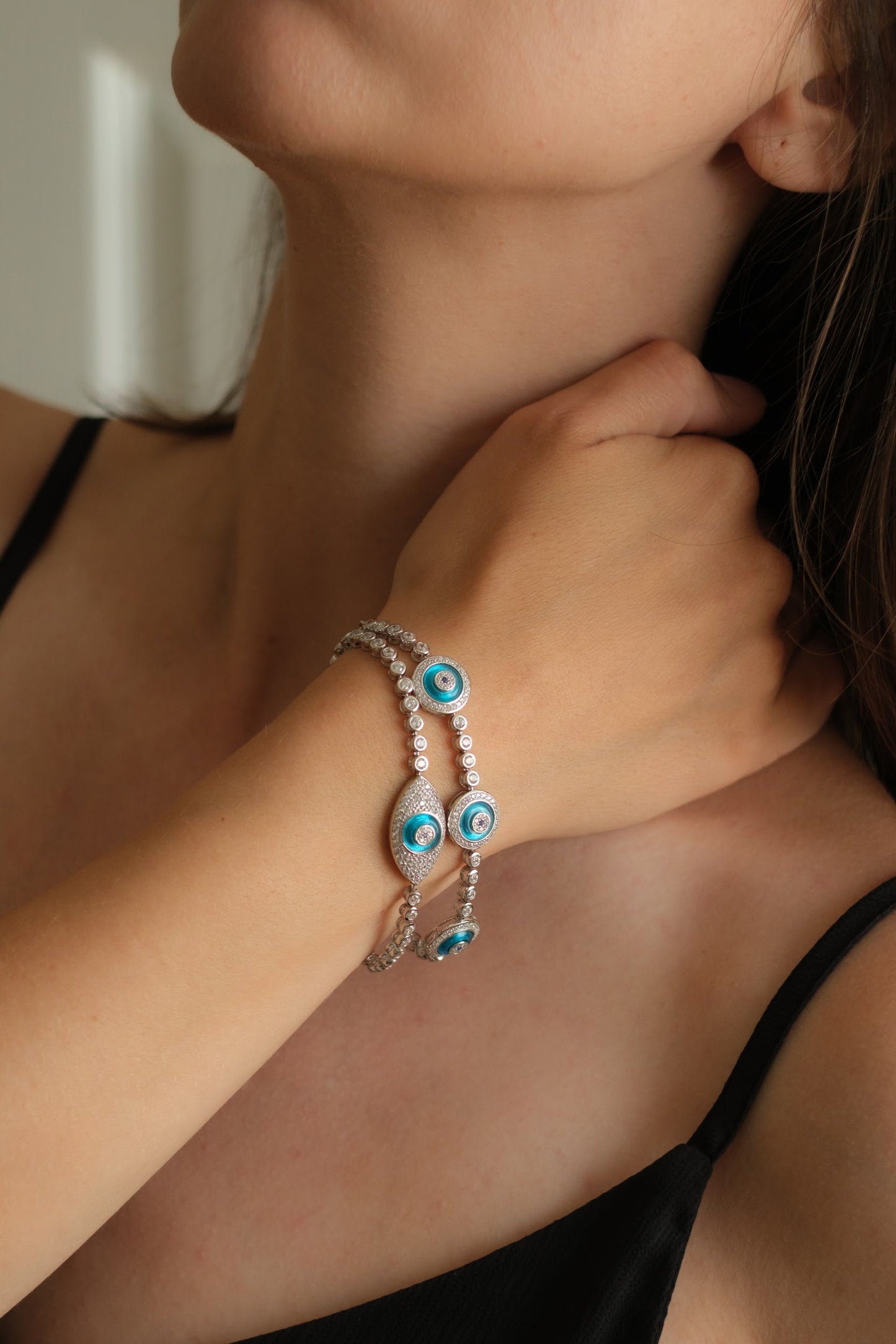 Decade of Luck Glass Eye .925 Sterling Silver Tennis Bracelet