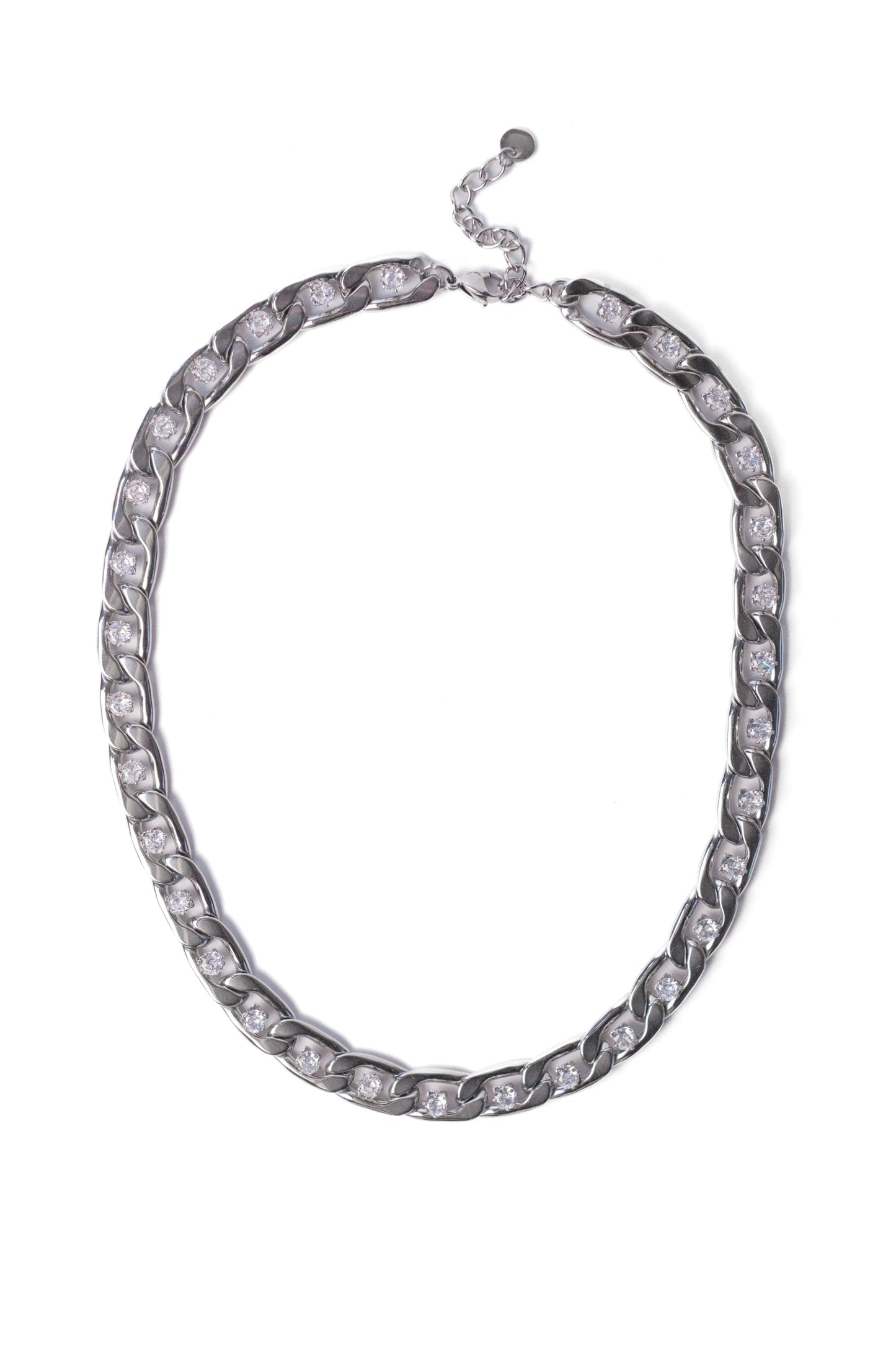 Boss Energy Crystal Cuban Link Necklace and Bracelet 316L Stainless Duo