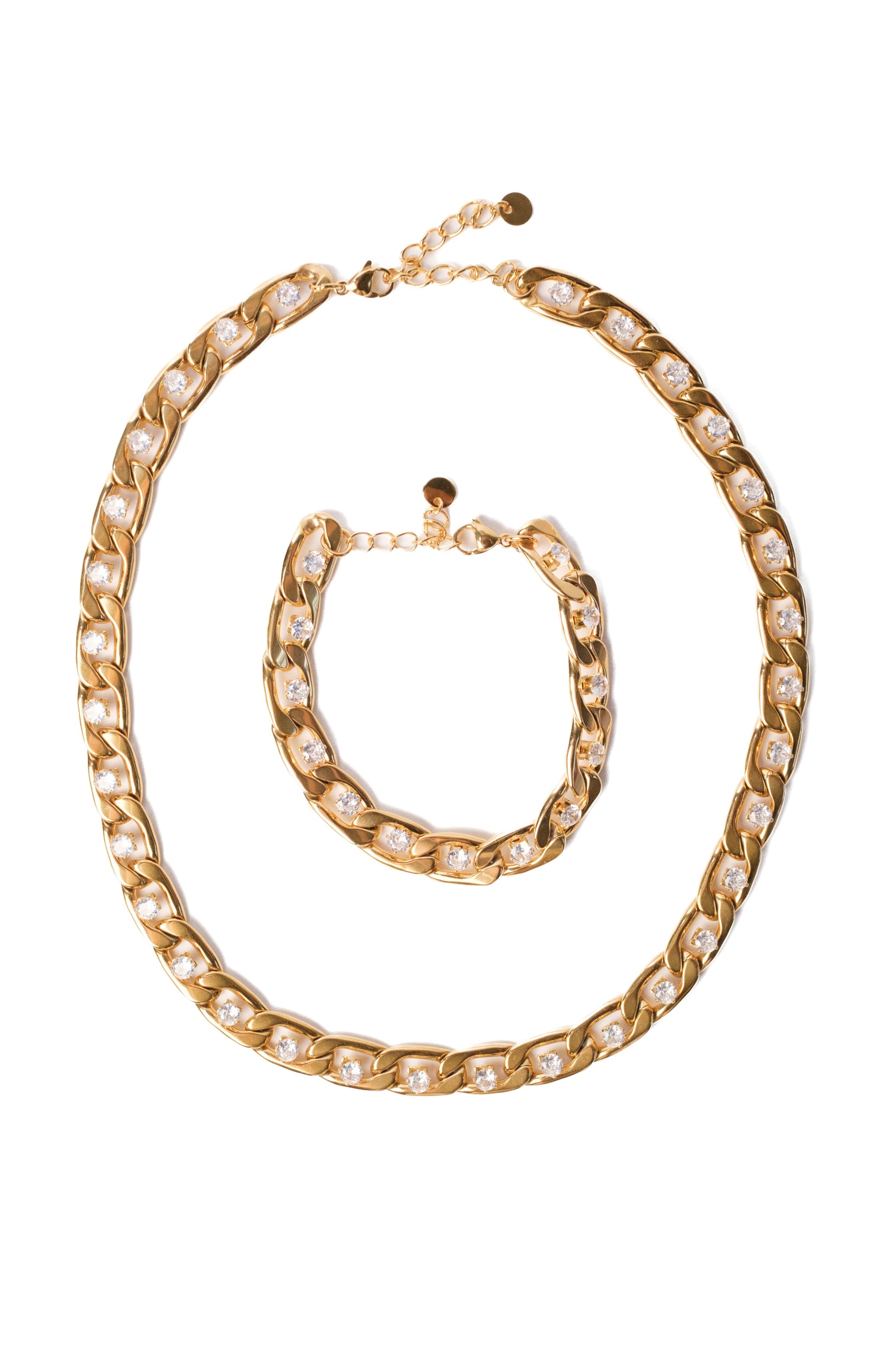 Boss Energy Crystal Cuban Link Necklace Bracelet Stainless Duo