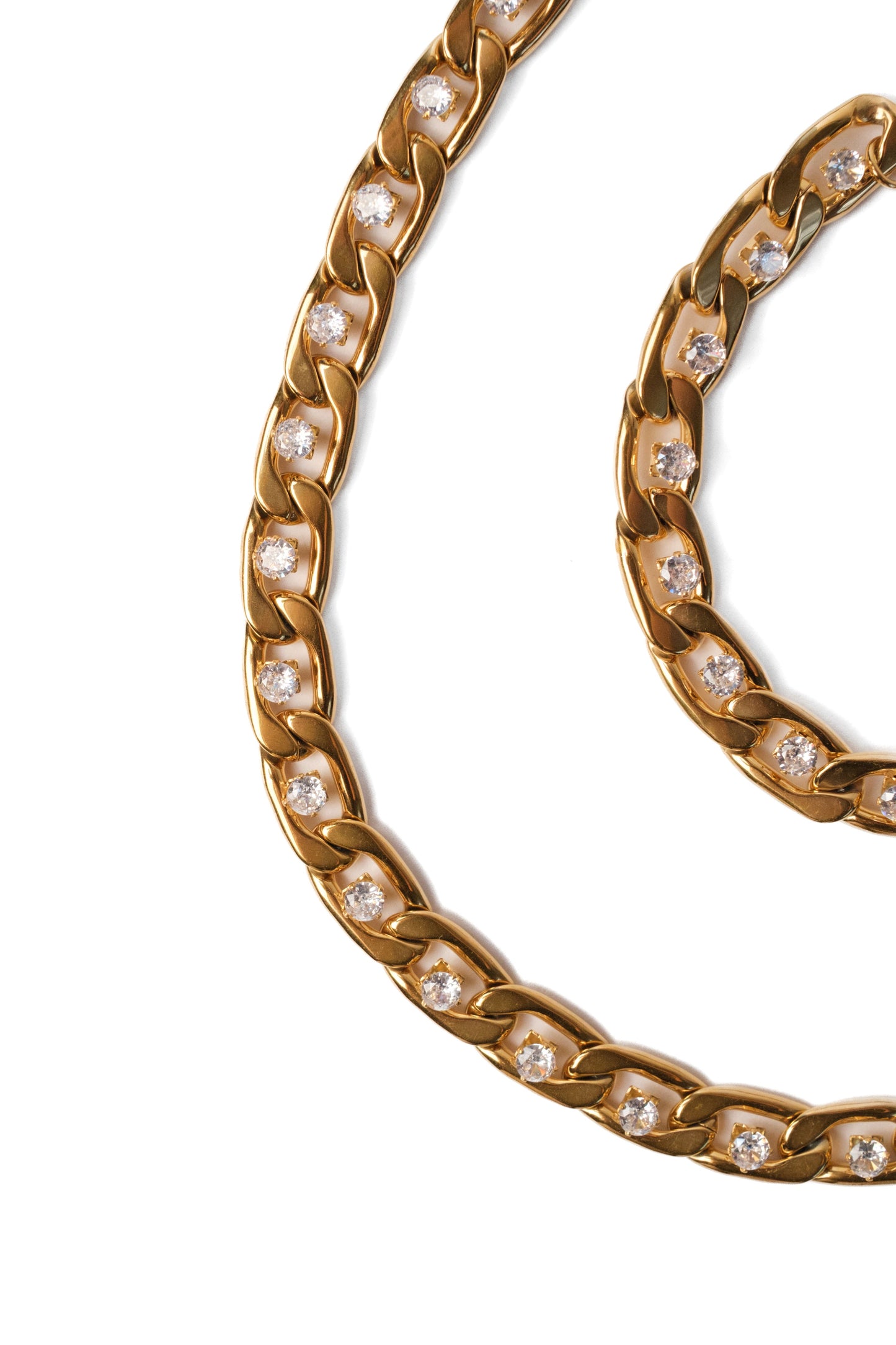 Boss Energy Crystal Cuban Link Necklace and Bracelet 316L Stainless Duo