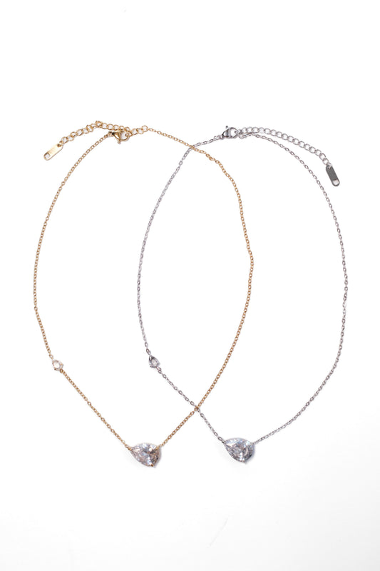 Simply Iconic Pear Crystal 316L Stainless Steel Necklace