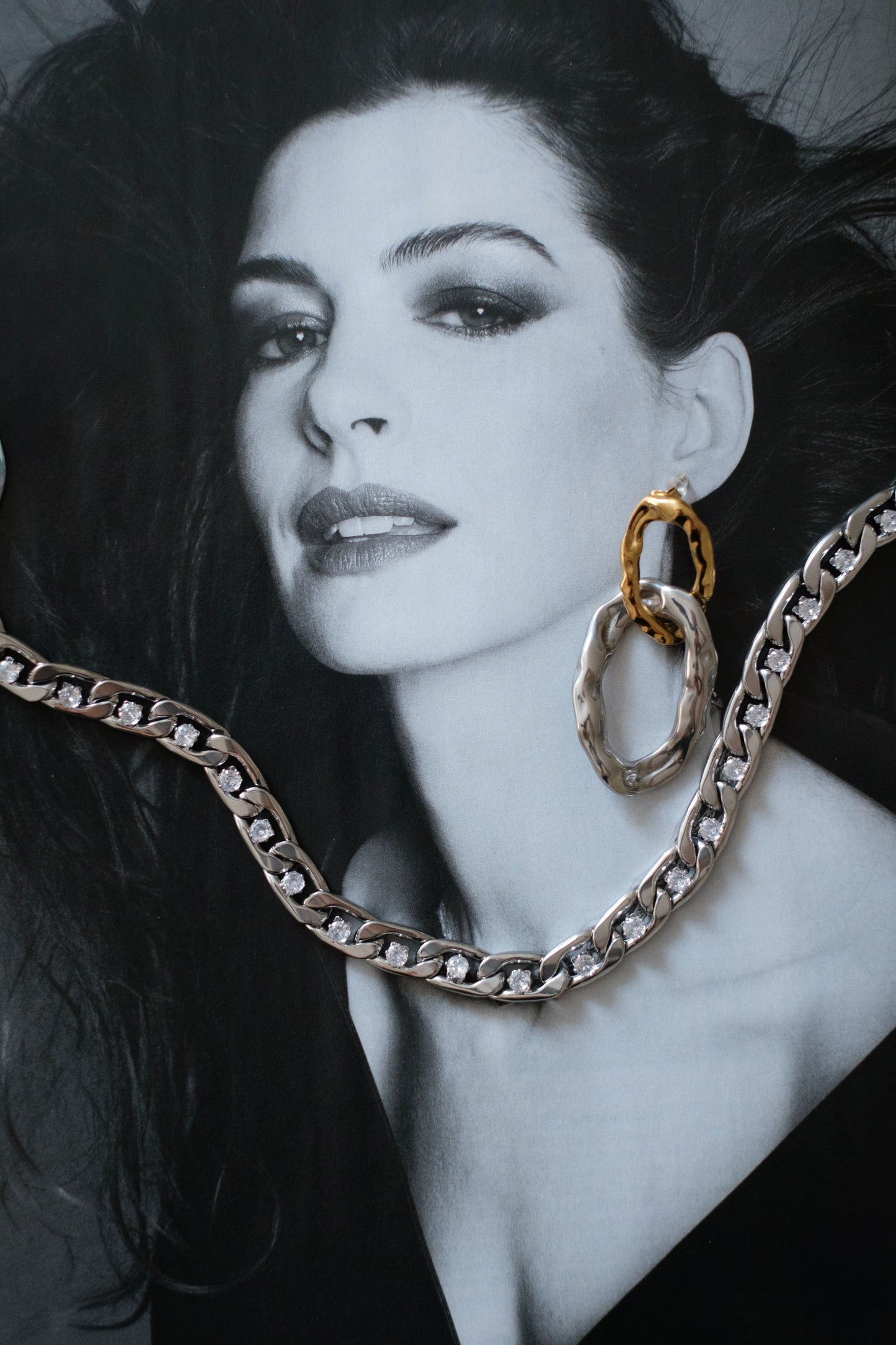 Boss Energy Crystal Cuban Link Necklace and Bracelet 316L Stainless Duo