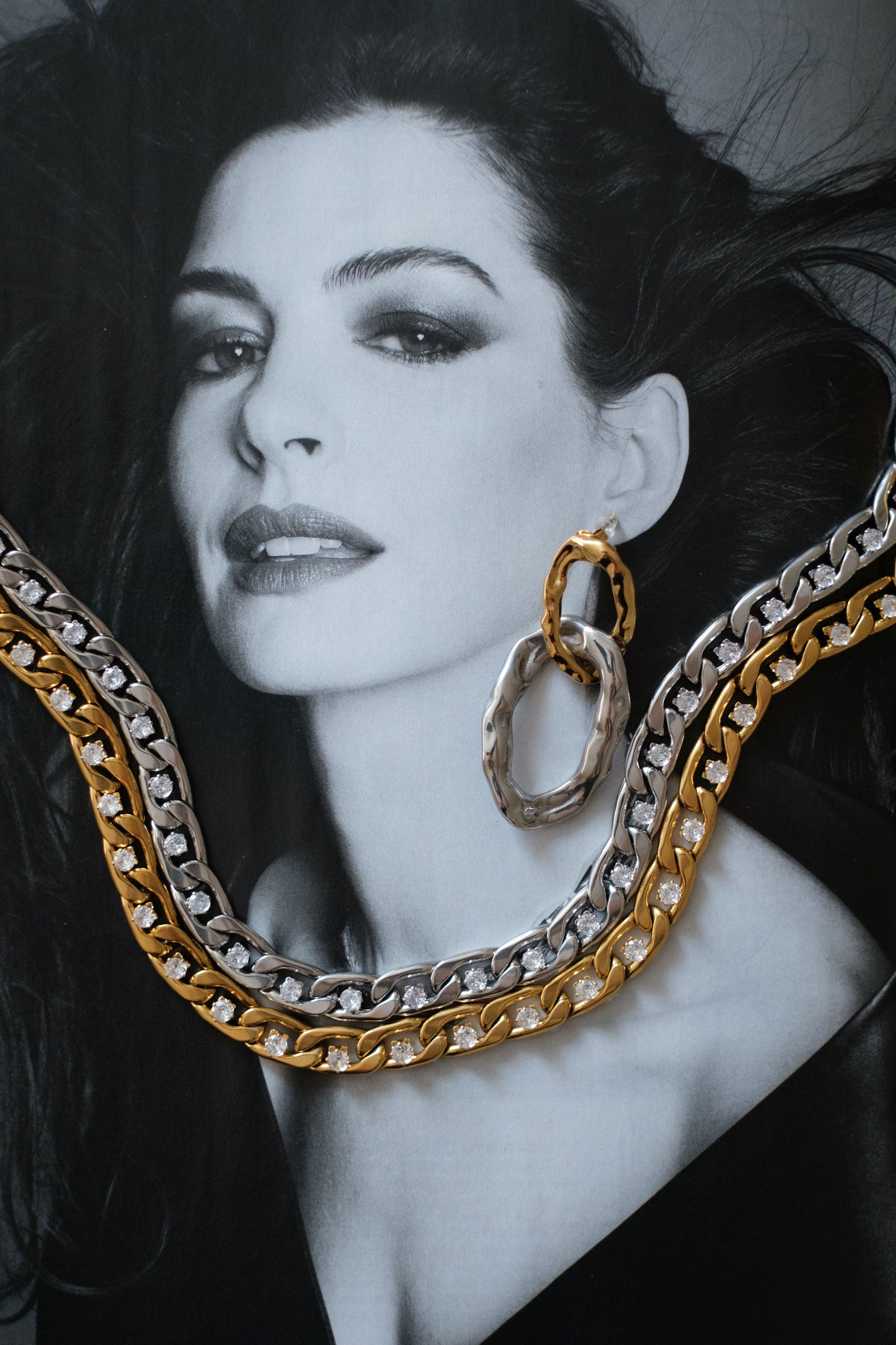 Boss Energy Crystal Cuban Link Necklace and Bracelet 316L Stainless Duo
