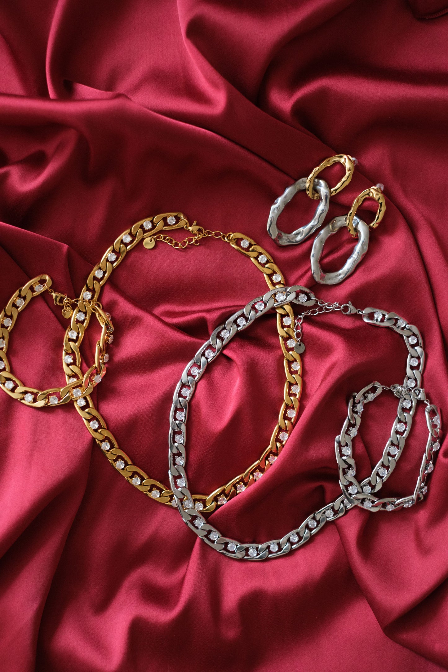 Boss Energy Crystal Cuban Link Necklace and Bracelet 316L Stainless Duo
