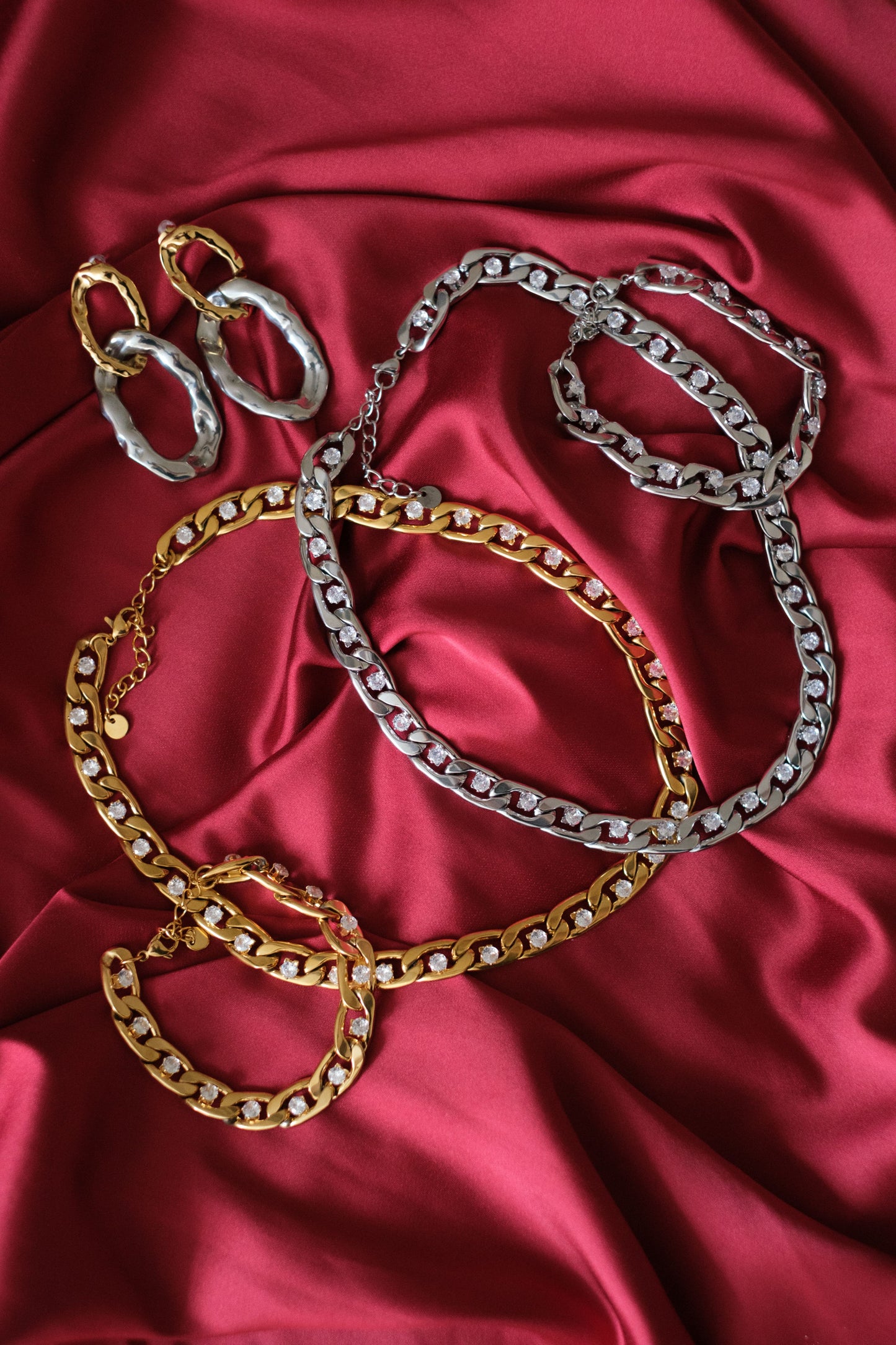 Boss Energy Crystal Cuban Link Necklace and Bracelet 316L Stainless Duo