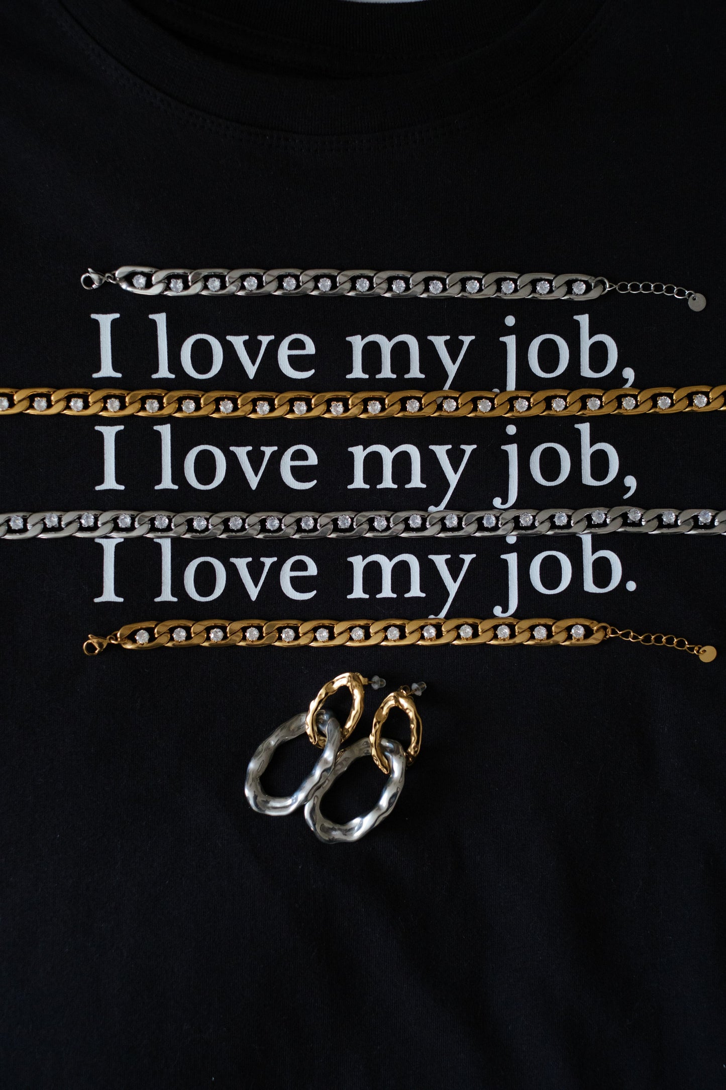 Boss Energy Crystal Cuban Link Necklace and Bracelet 316L Stainless Duo