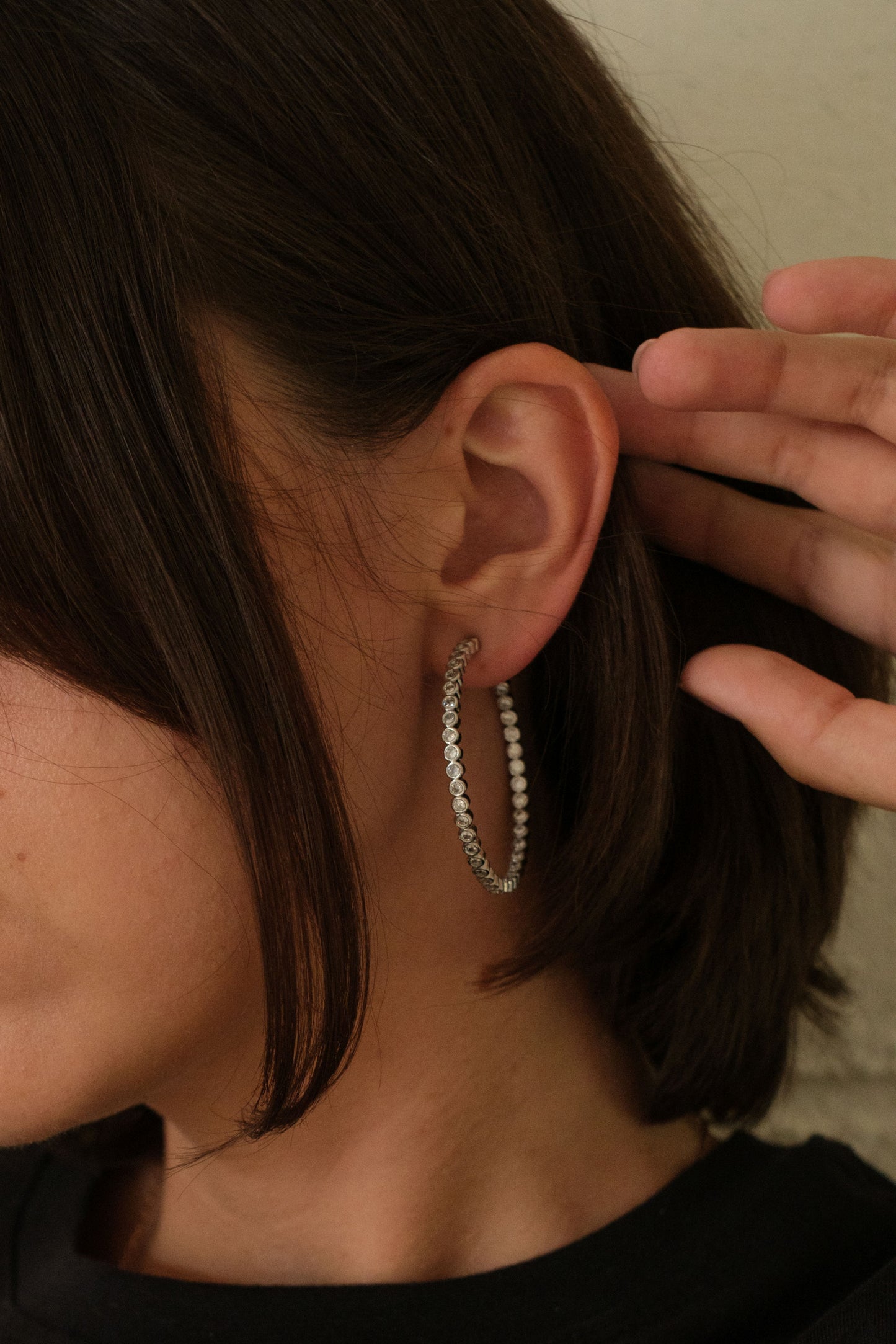 Center Stage Crystal Studded 316L Stainless Steel Hoops