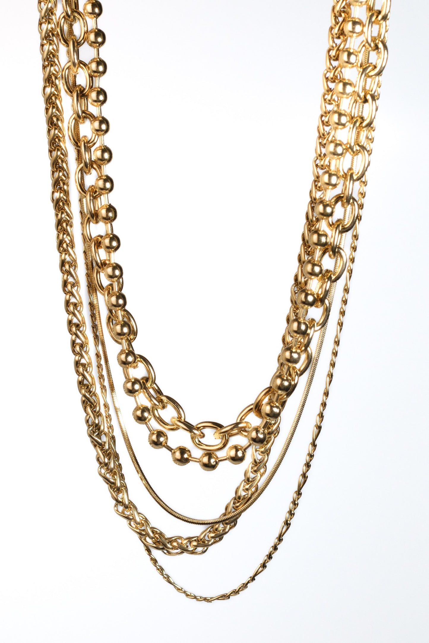 Golden Muse 316L Stainless Steel 5 Piece Necklace Ensemble