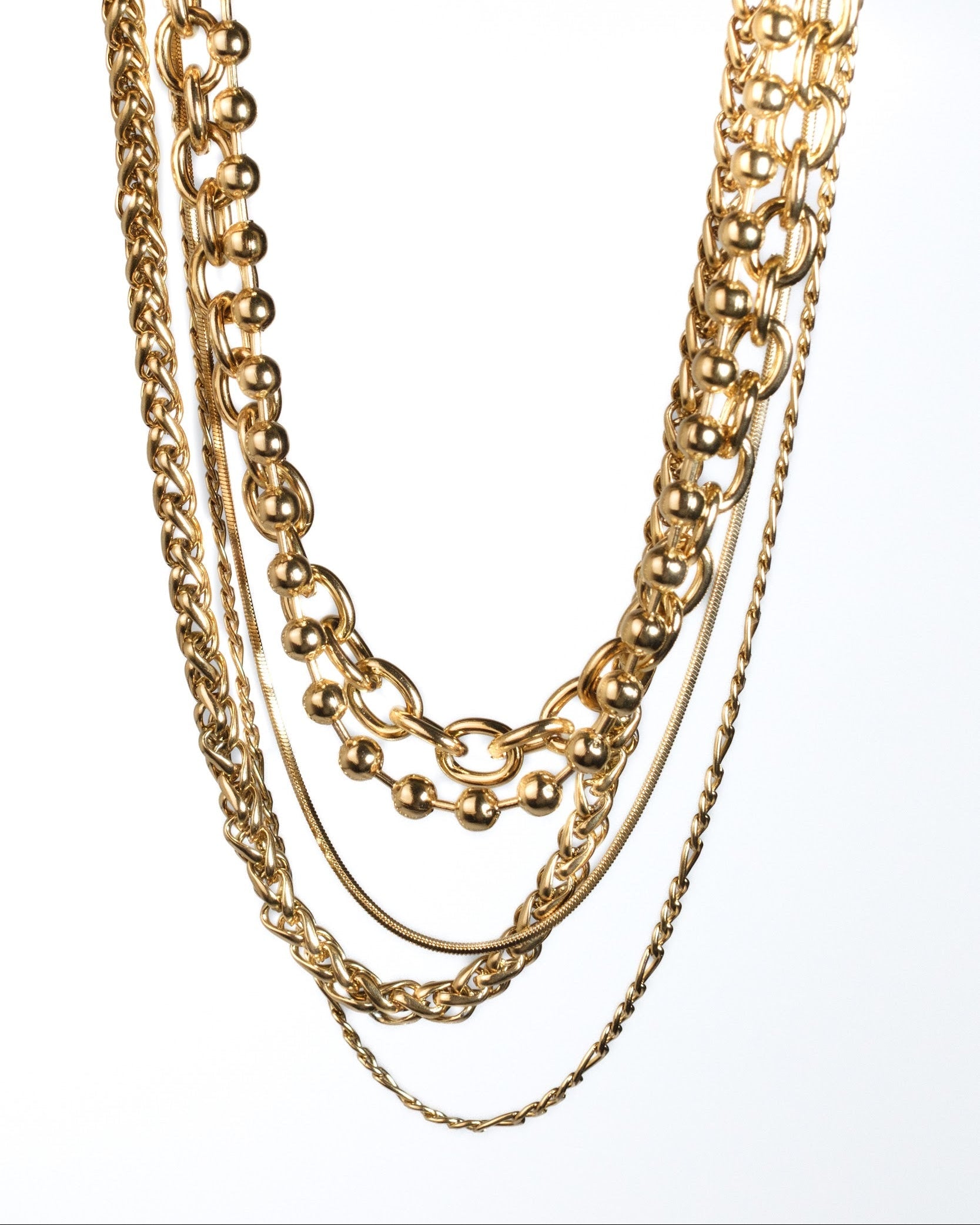 Golden Muse Stainless Steel 5 Piece Necklace Ensemble