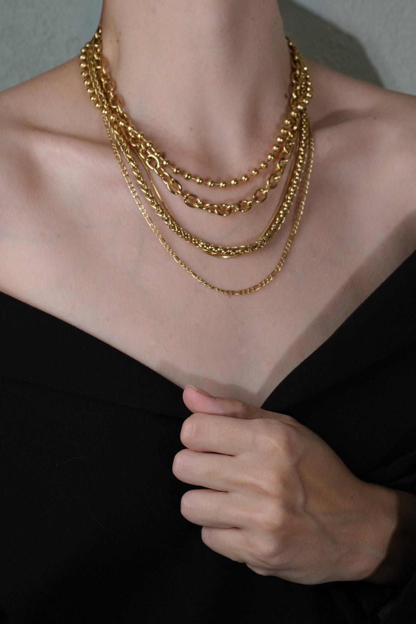 Golden Muse 316L Stainless Steel 5 Piece Necklace Ensemble