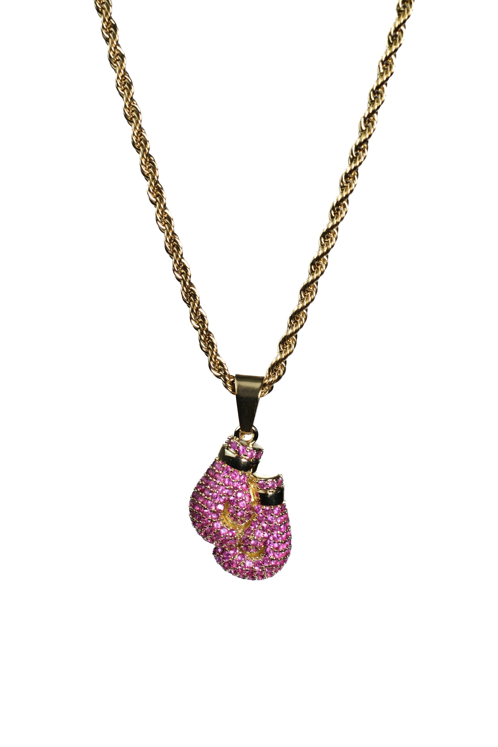 Unbroken Spirit Crystal Boxing Gloves Stainless Steel Necklace