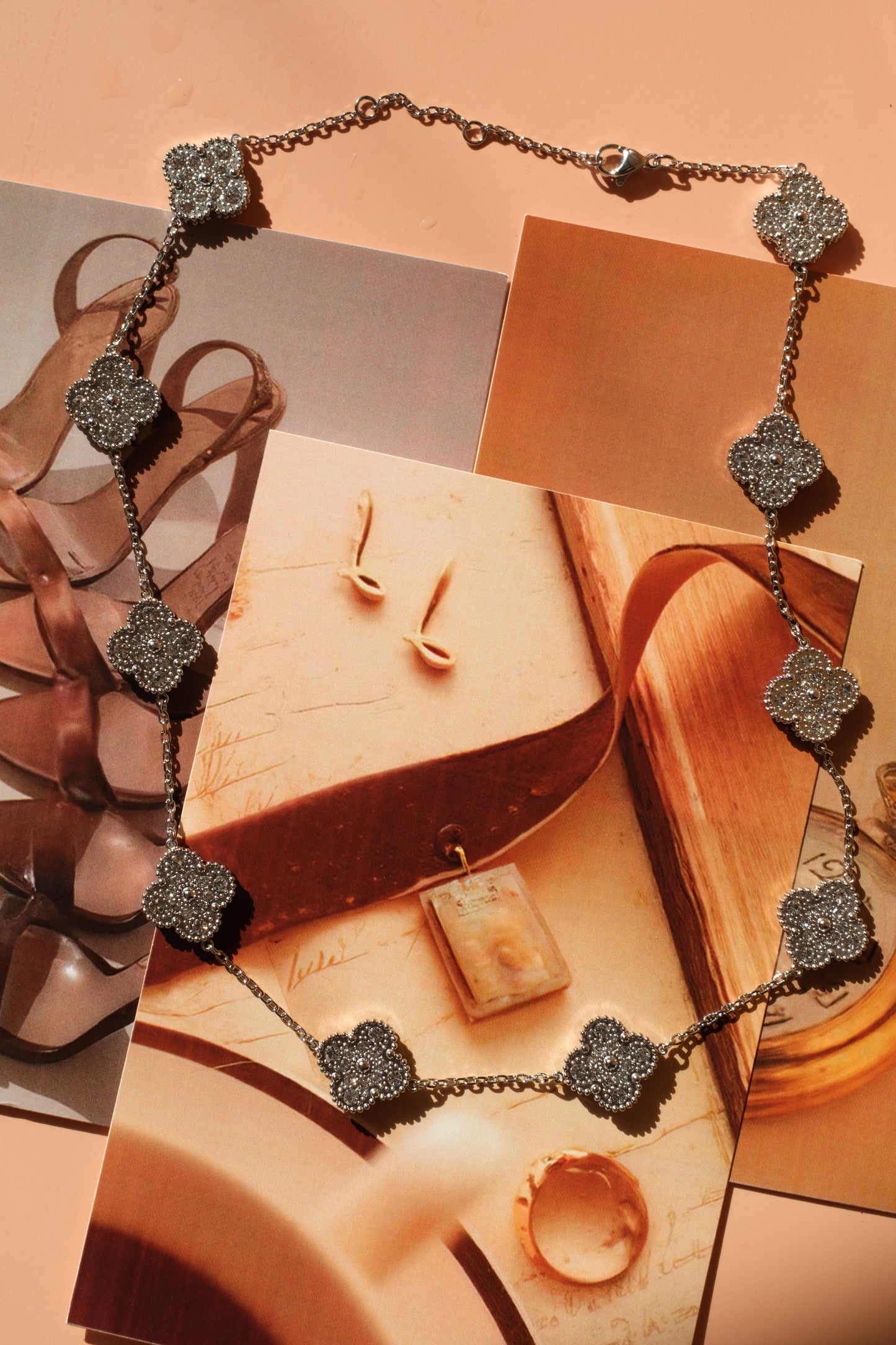 Infinite Glow 2 Sided Crystal 316L Stainless Steel Clover Necklace