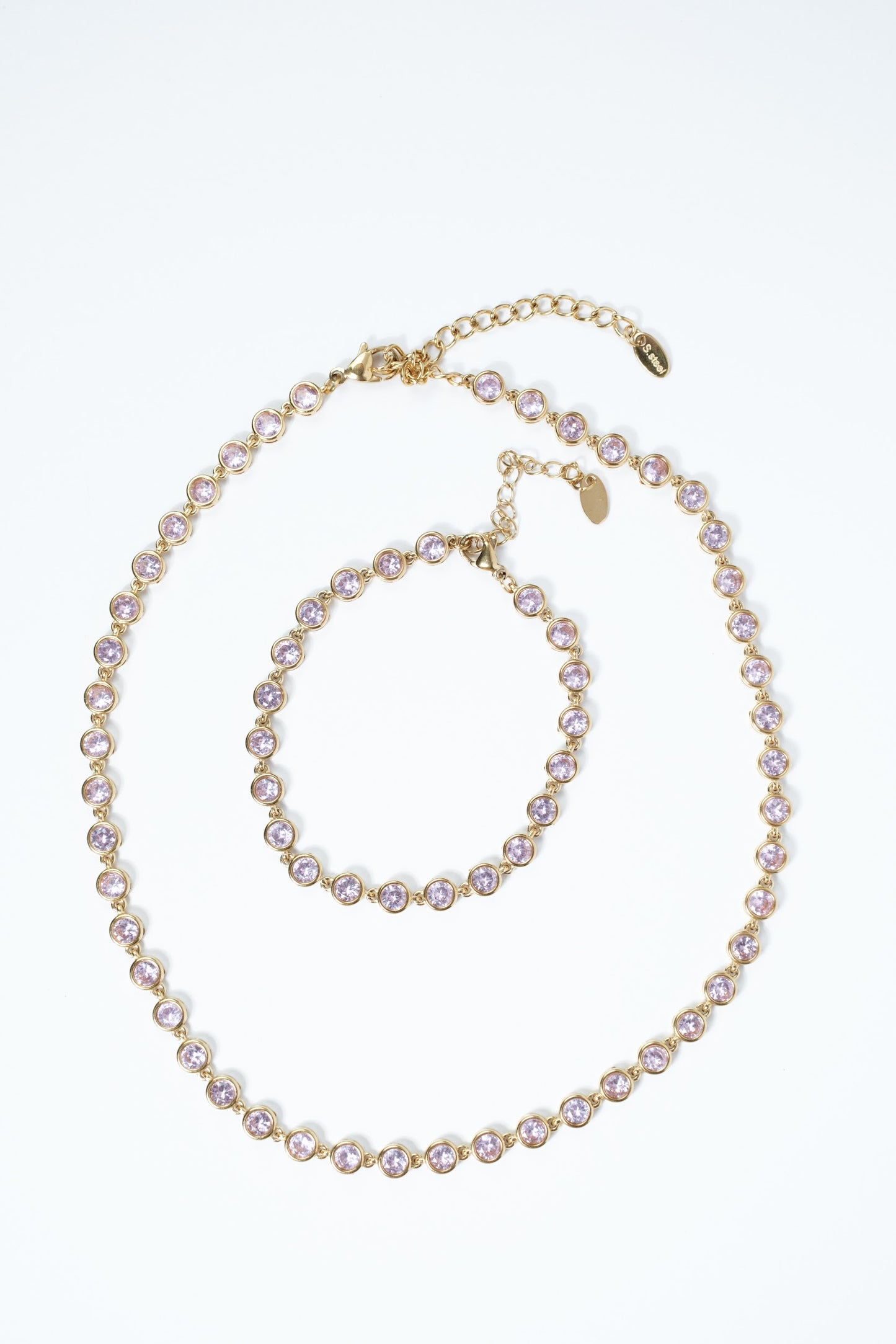 Pink Kisses Tennis Necklace and Bracelet Duo 316L Stainless Steel