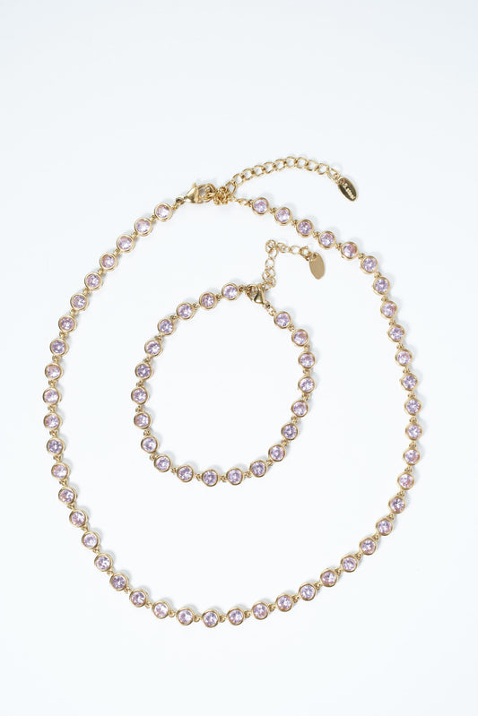 Pink Kisses Tennis Necklace and Bracelet Duo 316L Stainless Steel