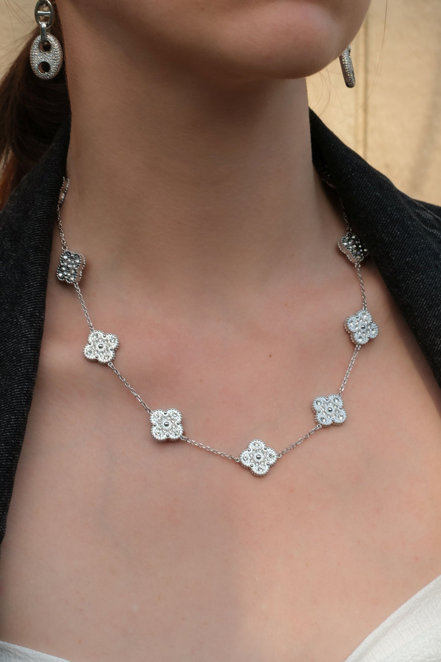Infinite Glow 2 Sided Crystal 316L Stainless Steel Clover Necklace
