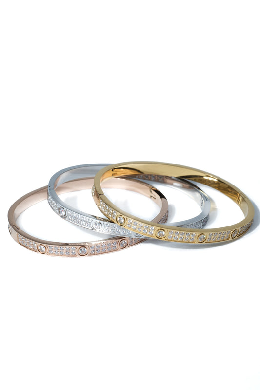 Elevated Full Crystal Bangle 316L Stainless Steel Trio