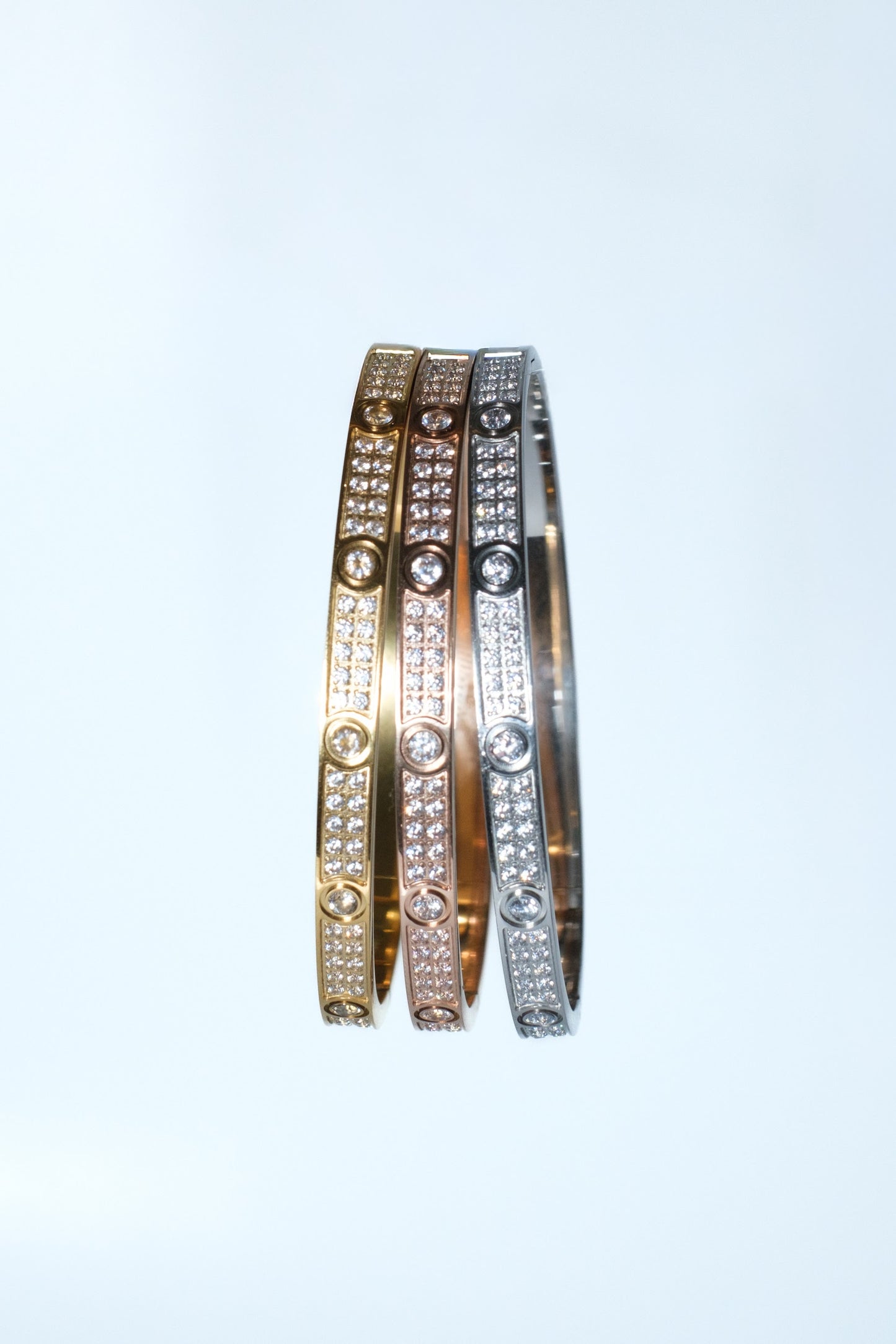 Elevated Full Crystal Bangle 316L Stainless Steel Trio