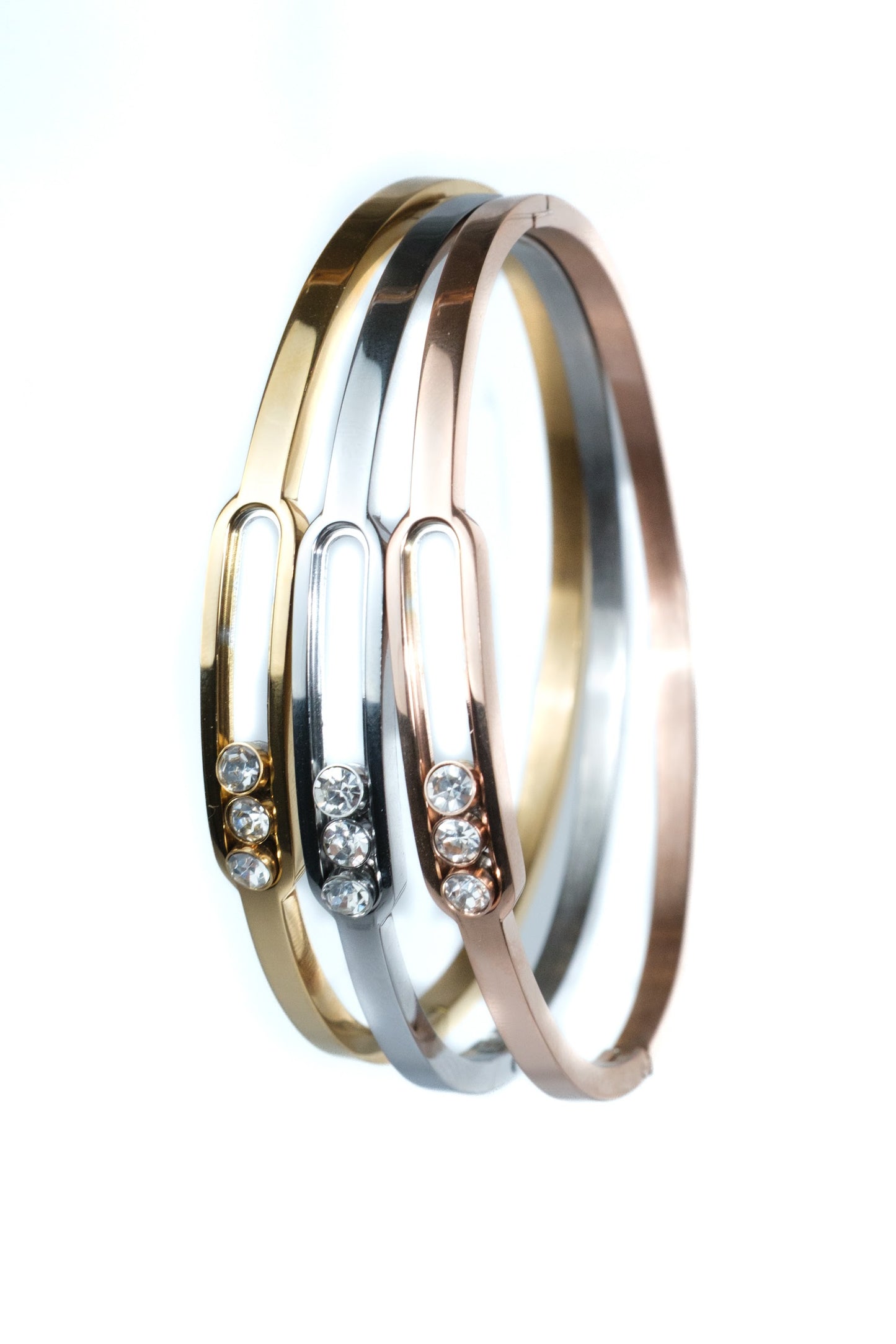 Lux Crystal Bangle Tri-Color 316L Stainless Steel  Trio