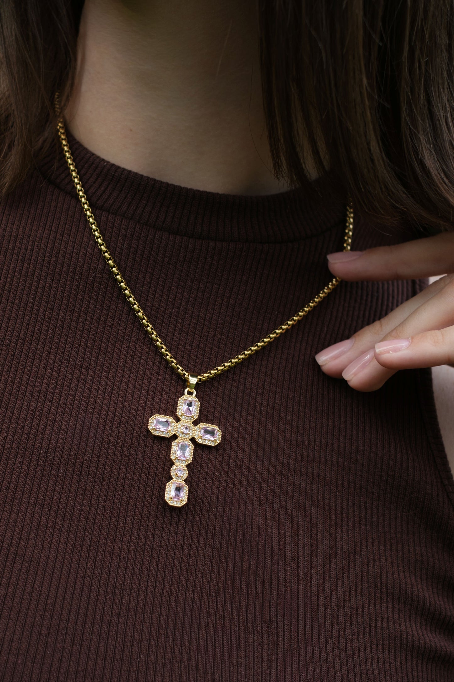 Loveliest Pink Cross 316L Stainless Steel Necklace