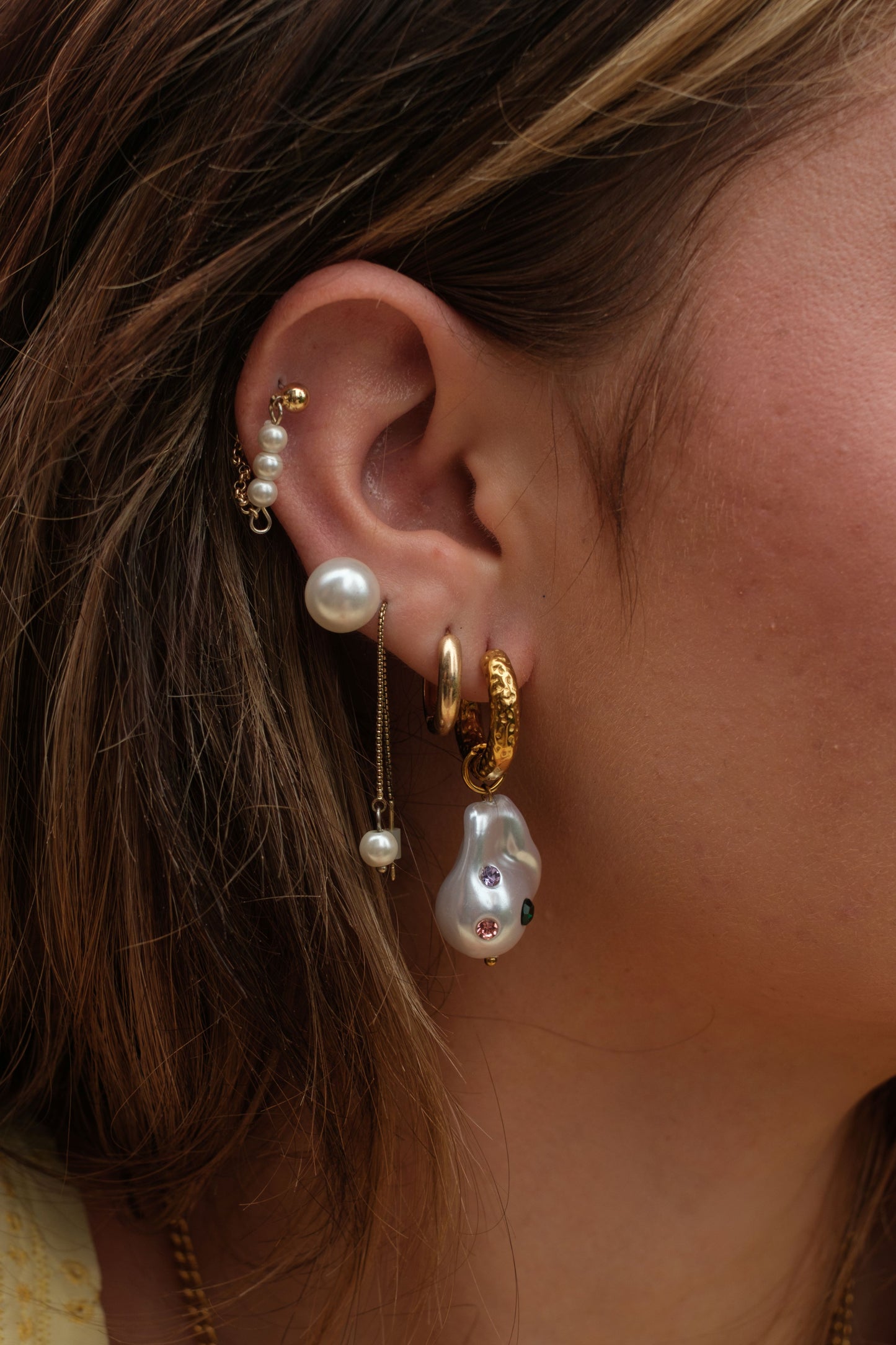Pearl Society 316L Stainless Steel Multi-Gem Studded Earrings