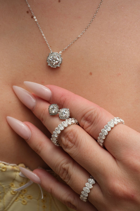 The Luxe Essentials .925 Sterling Silver 2ct Moissanite Necklace and Studs Duo