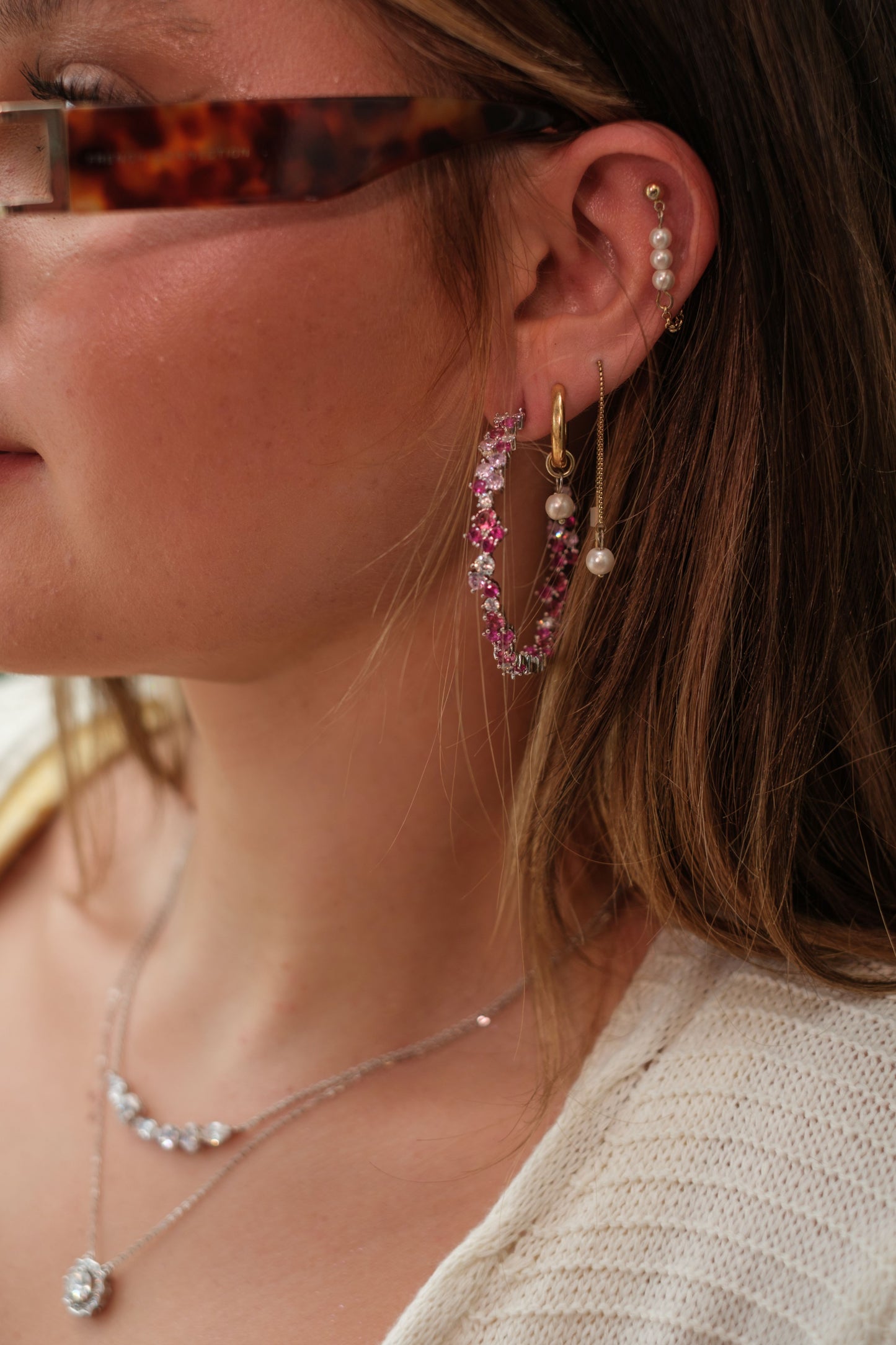10 Years in Bloom 316L Stainless Steel Pink Crystal Floral Hoops