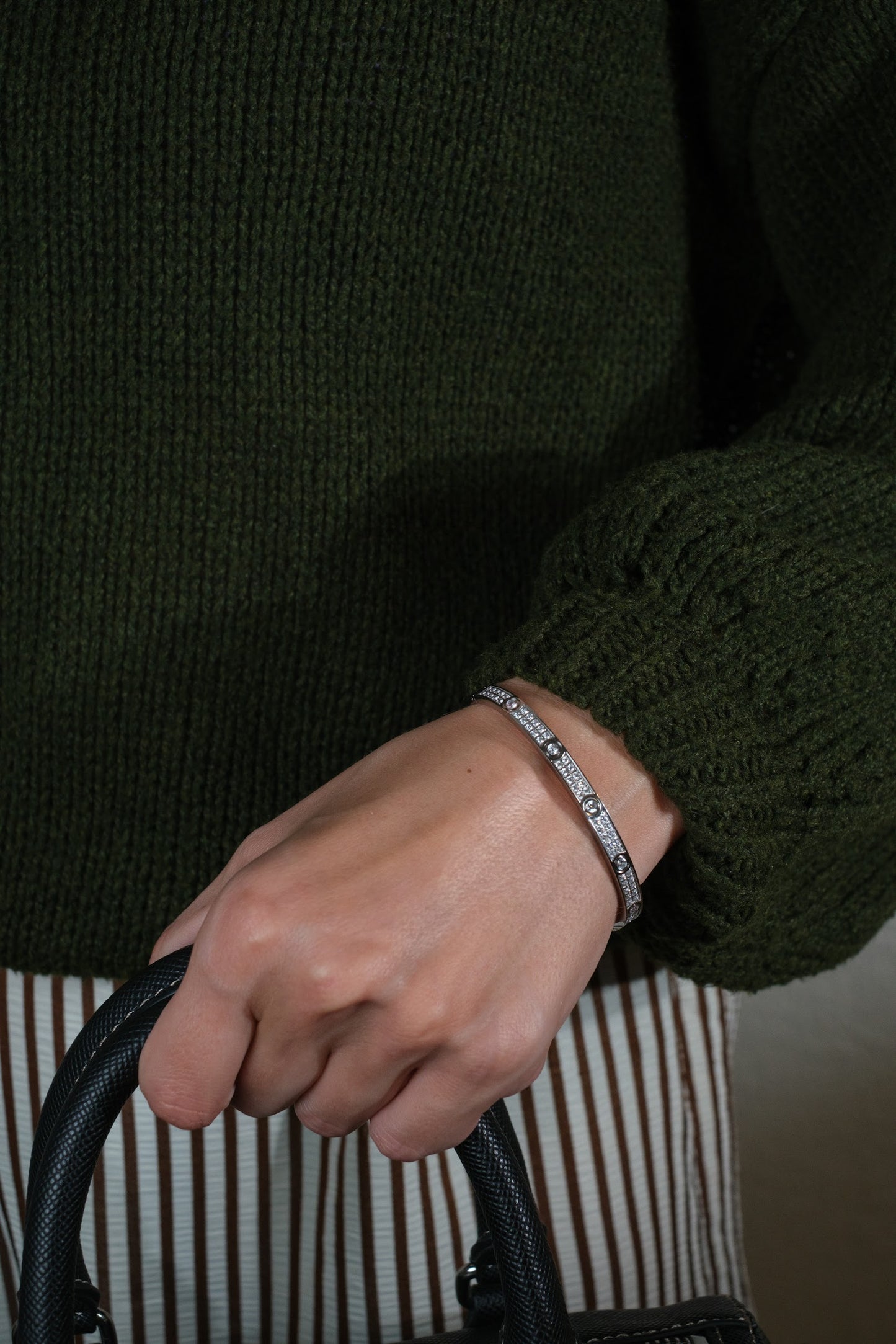 Elevated Full Crystal Bangle 316L Stainless Steel Trio