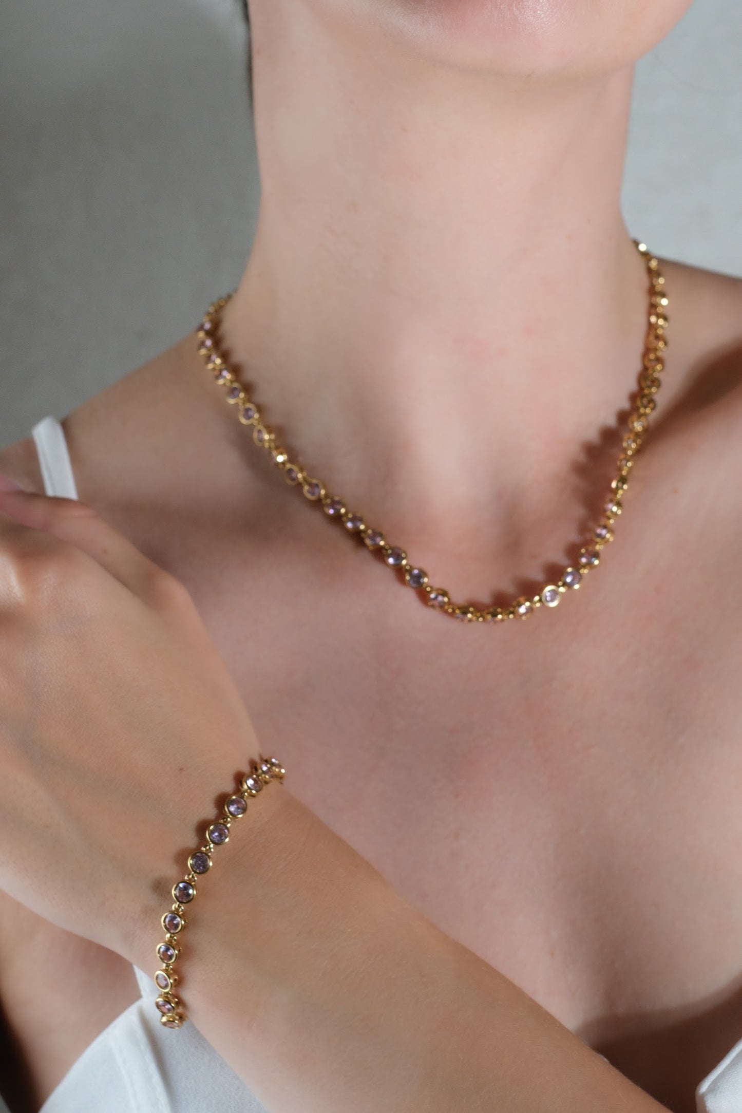 Pink Kisses Tennis Necklace and Bracelet Duo 316L Stainless Steel