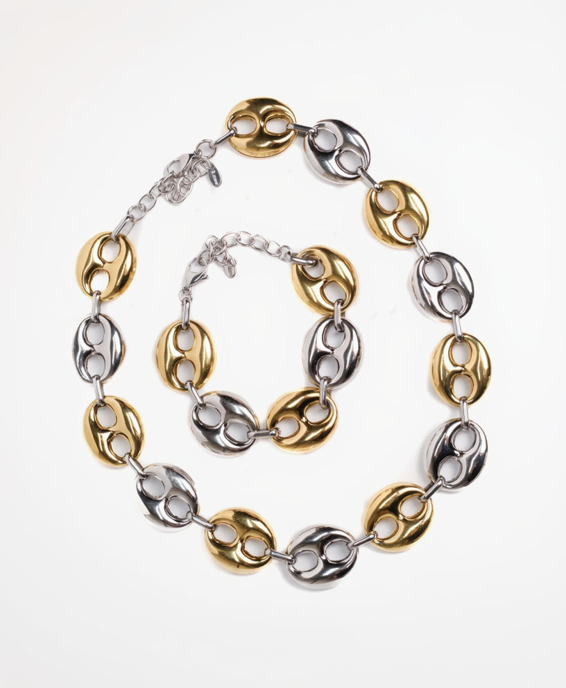 Shaken Not Stirred Stainless Steel Bracelet + Necklace Duo