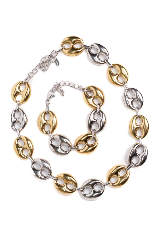 Shaken Not Stirred 316L Stainless Steel Bracelet + Necklace Duo