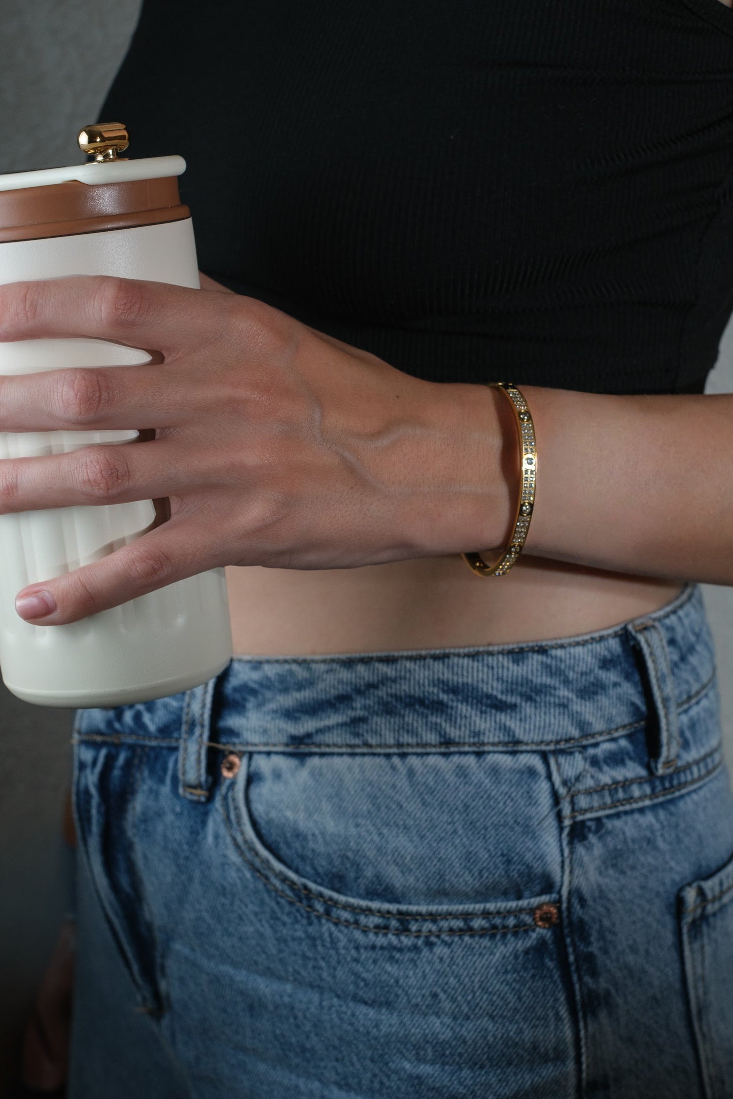 Elevated Full Crystal Bangle 316L Stainless Steel Trio