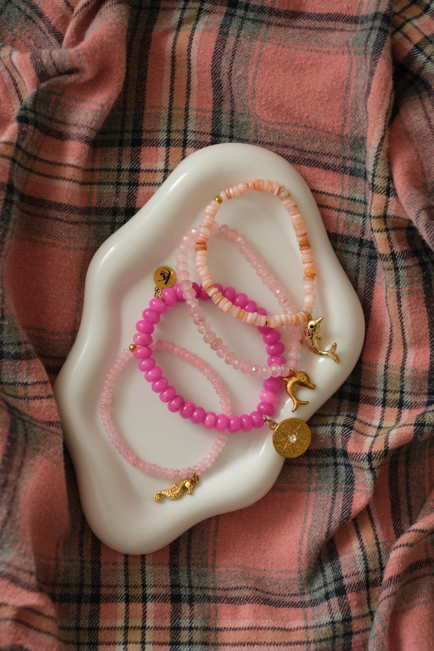 Pink Sands Natural Stone and Swarovski 4 Piece Bracelet Stack