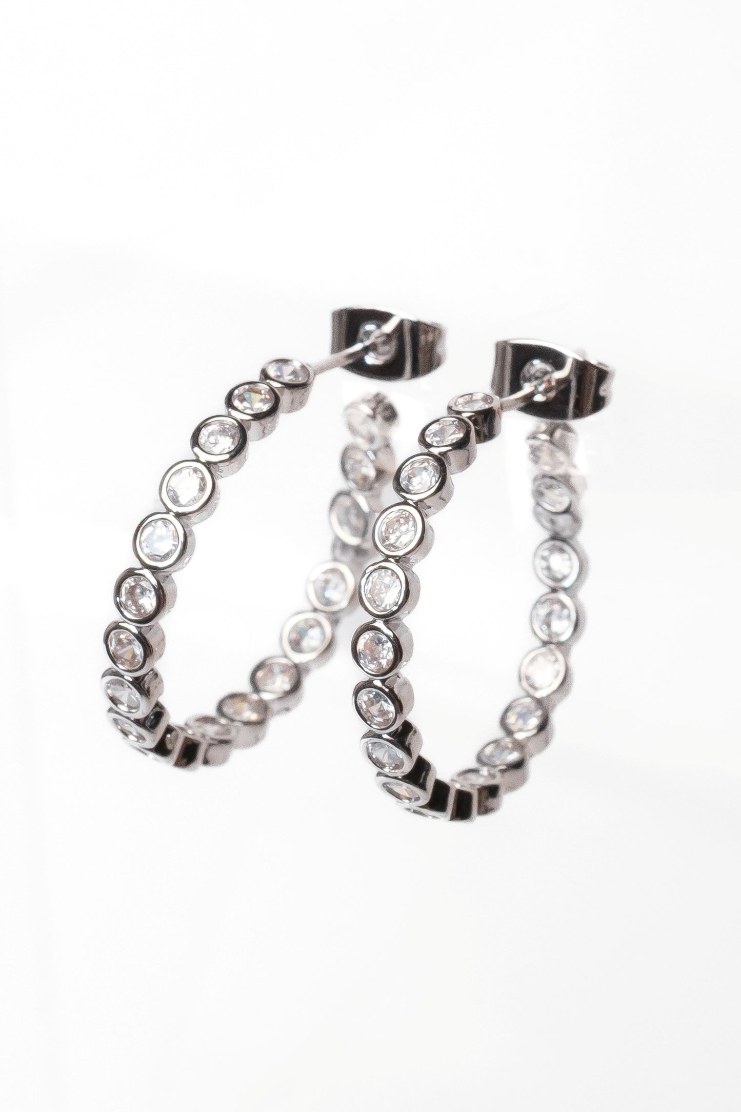 Center Stage Crystal Studded 316L Stainless Steel Hoops