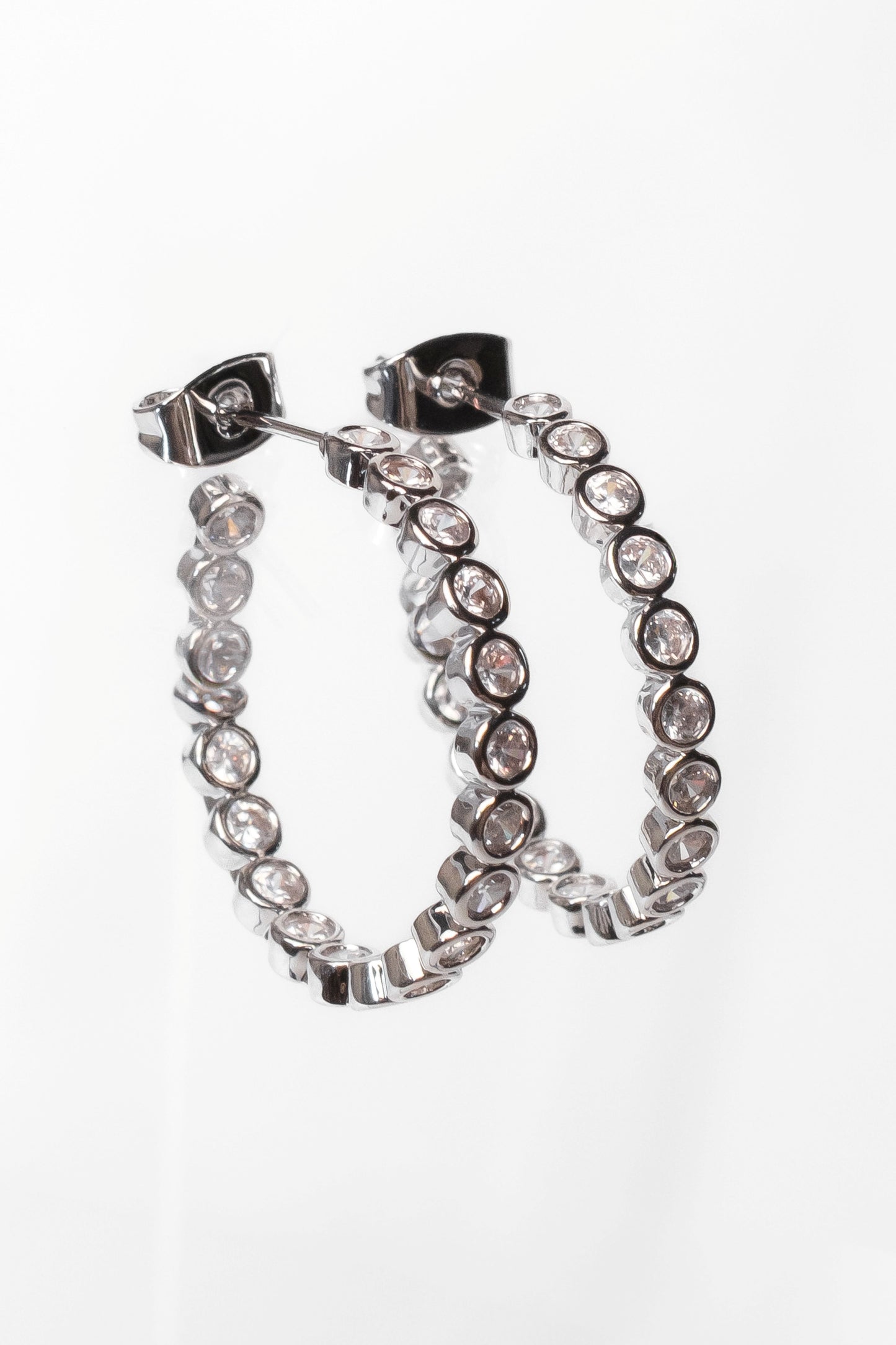 Center Stage Crystal Studded 316L Stainless Steel Hoops