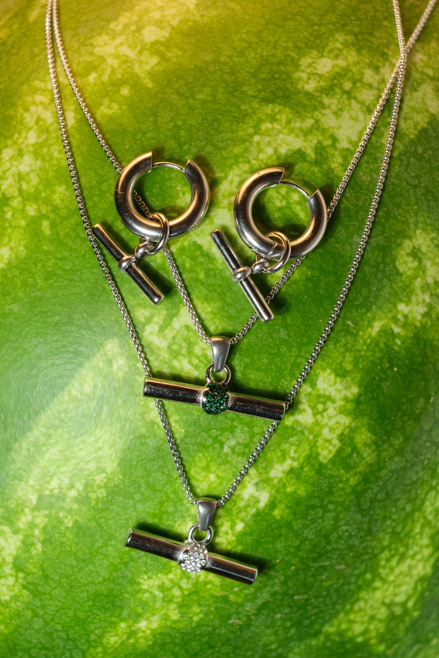 Editor's Pick T-Bar 316L Stainless Steel Necklace + Earrings