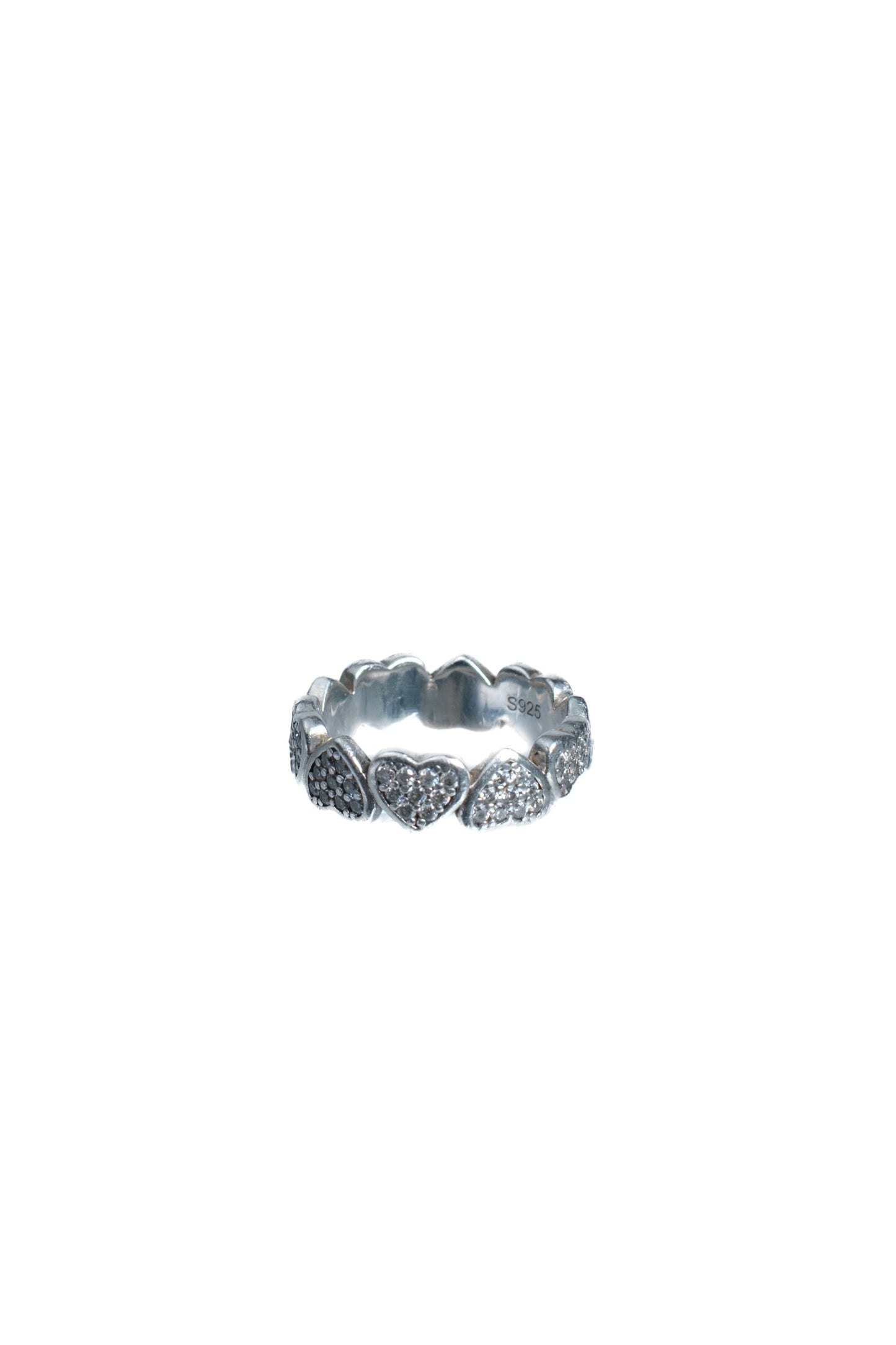 Lovers Only .925 Sterling Silver Pavé Heart Moissanite Band