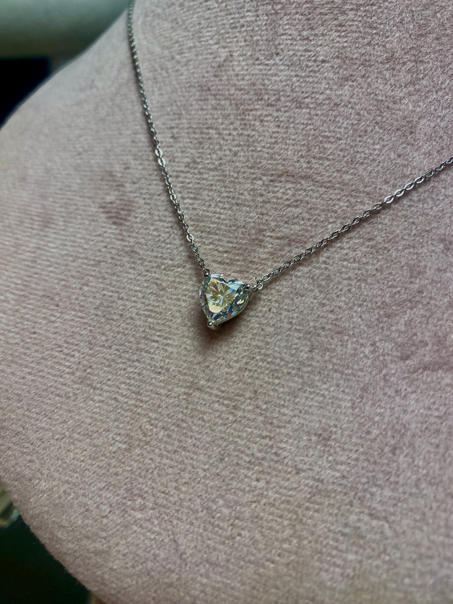 Rose Heart Moissanite Sterling Silver Necklace
