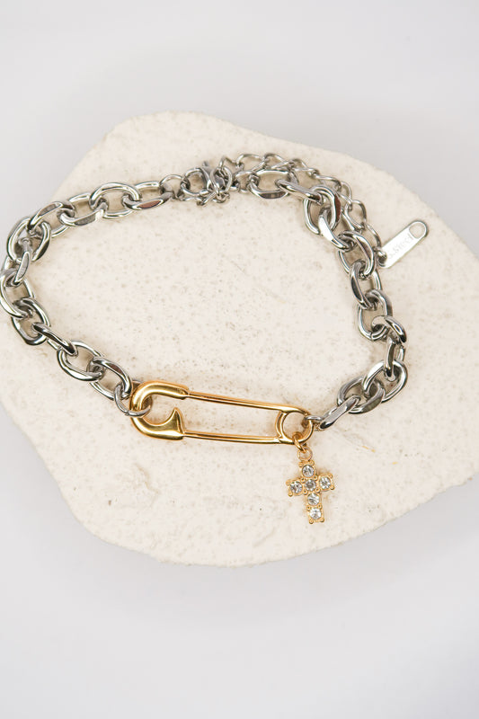 Linked Two-Toned 316L Stainless Steel Paperclip Bracelet