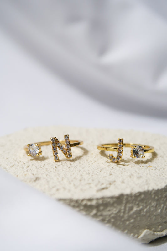 Crystal Initial 316L Stainless Steel Ring
