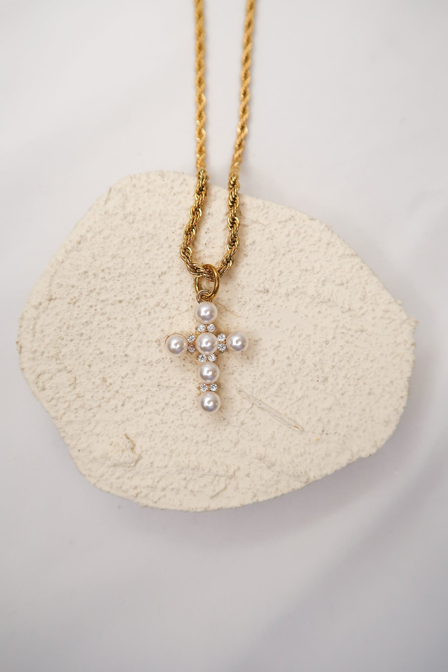 Pearl Cross Necklace 316L Stainless Steel Rope Necklace