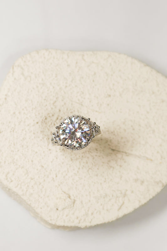 Aura Round Cut .925 Sterling Silver 5 Carat Moissanite Halo RIng
